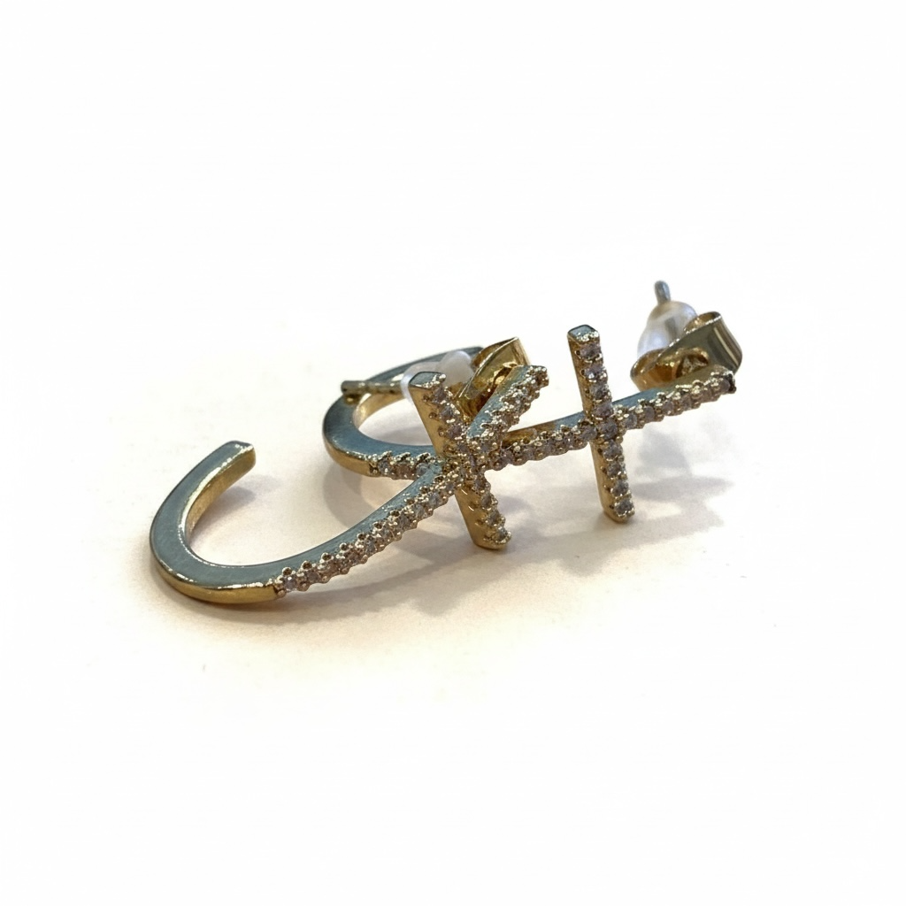 Pendientes cruz acero dorado