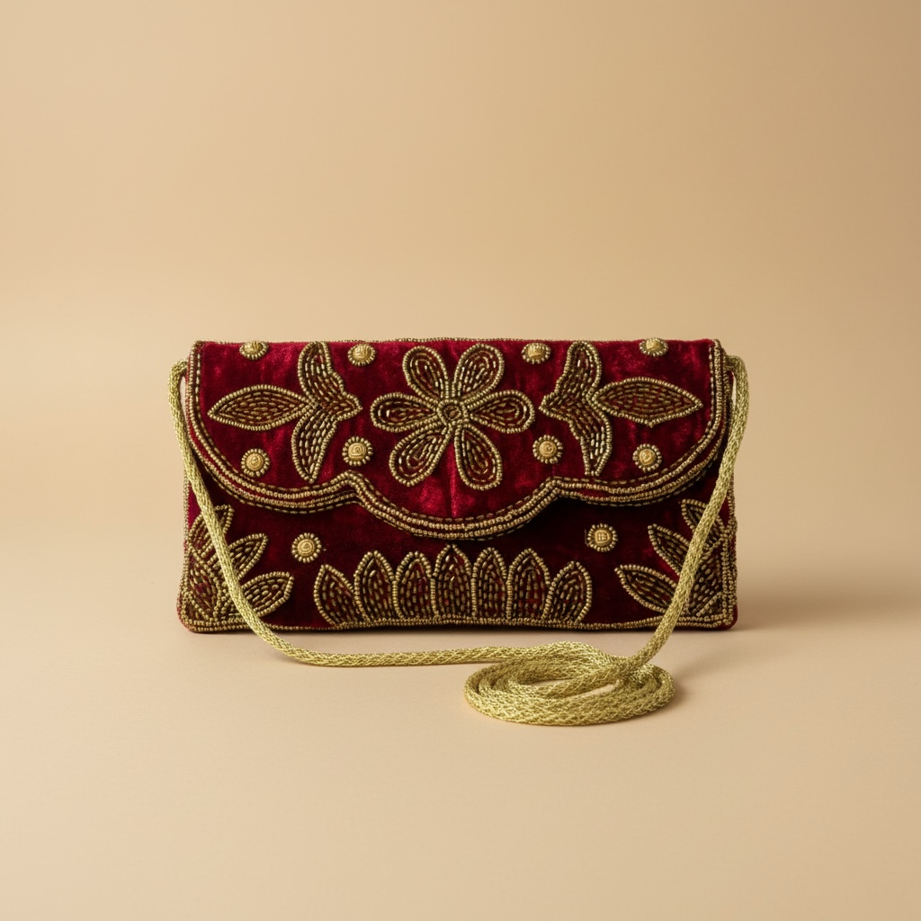 Cartera terciopelo burdeos