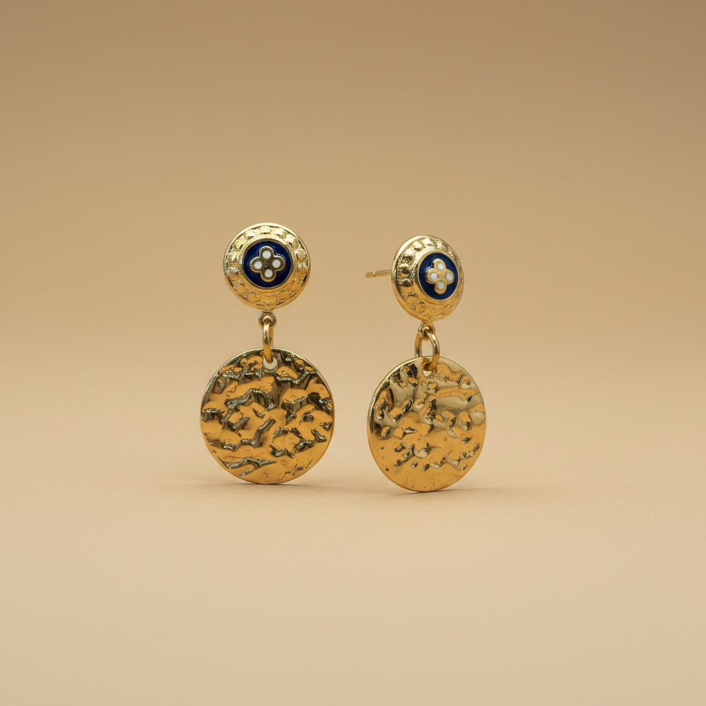 Pendientes detalle azul acero dorado