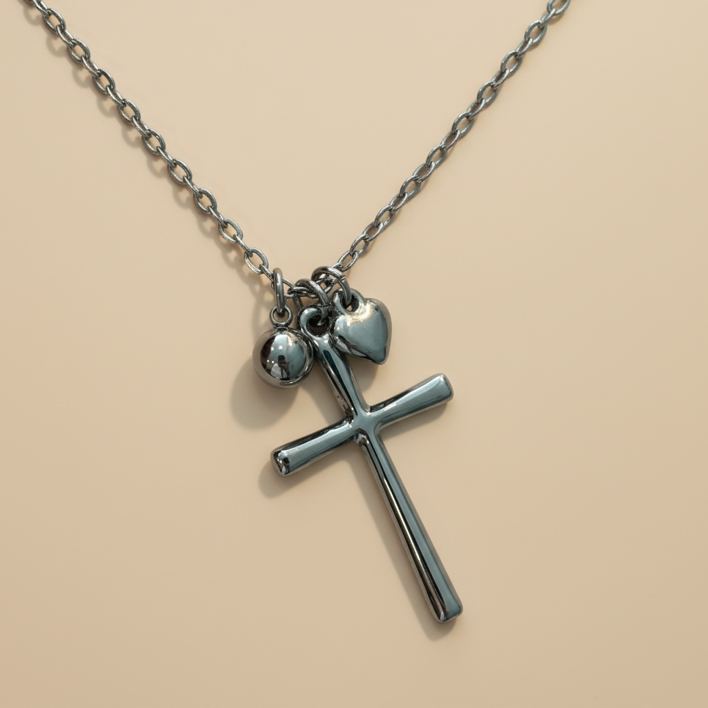 Colgante cruz corazón acero