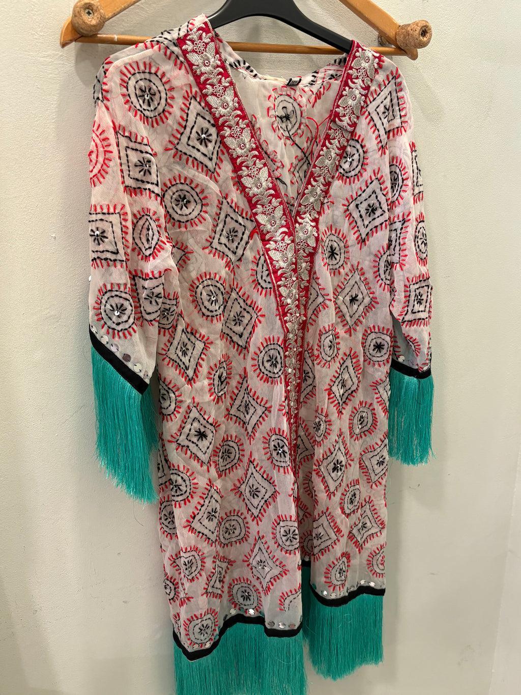 Kimono flecos verde agua