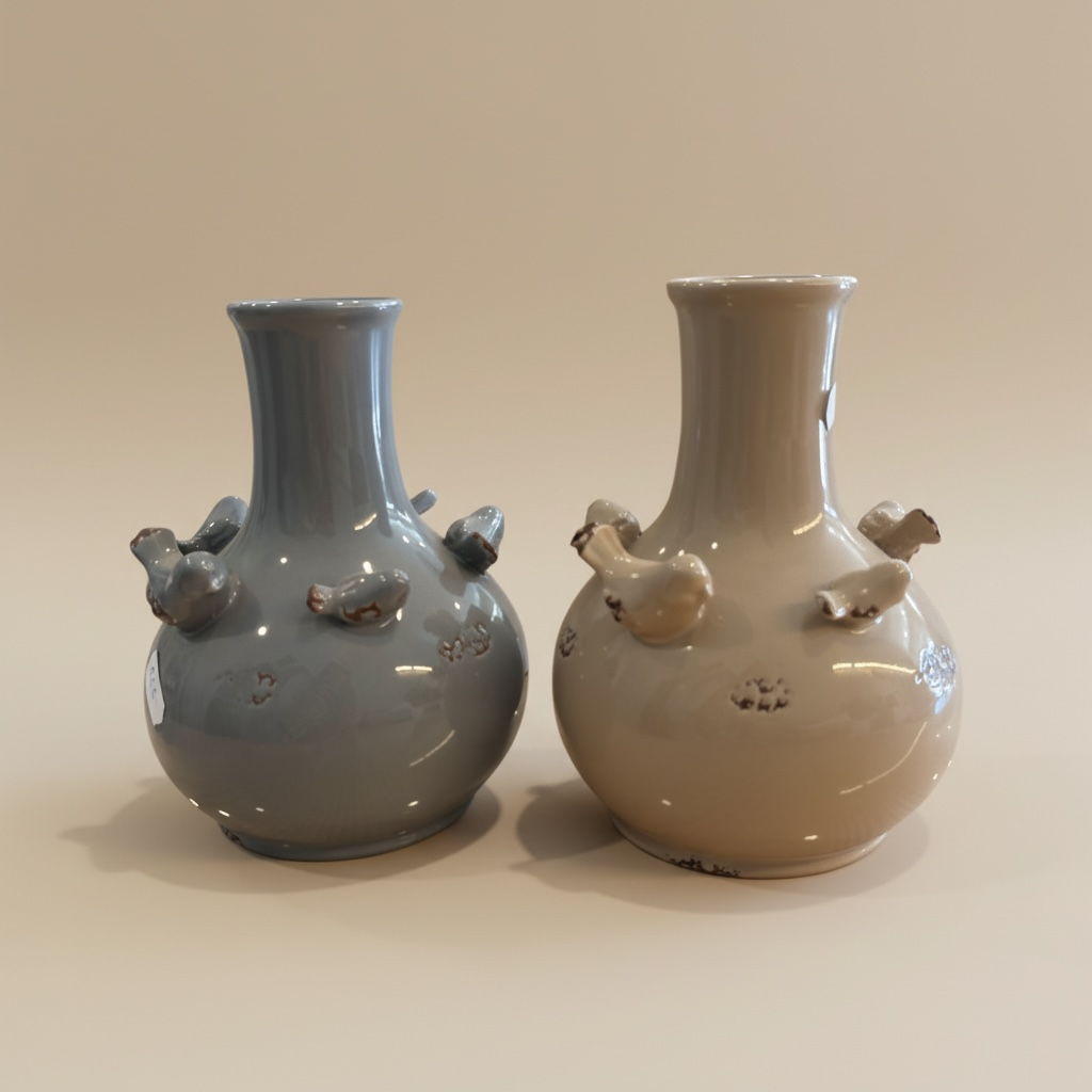 Jarrón porcelana pájaros 13,5x13,5x18